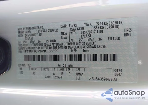 2023 Ford F-150 Xl from USA, damaged, VIN 1FTMF1CP6PKF88399